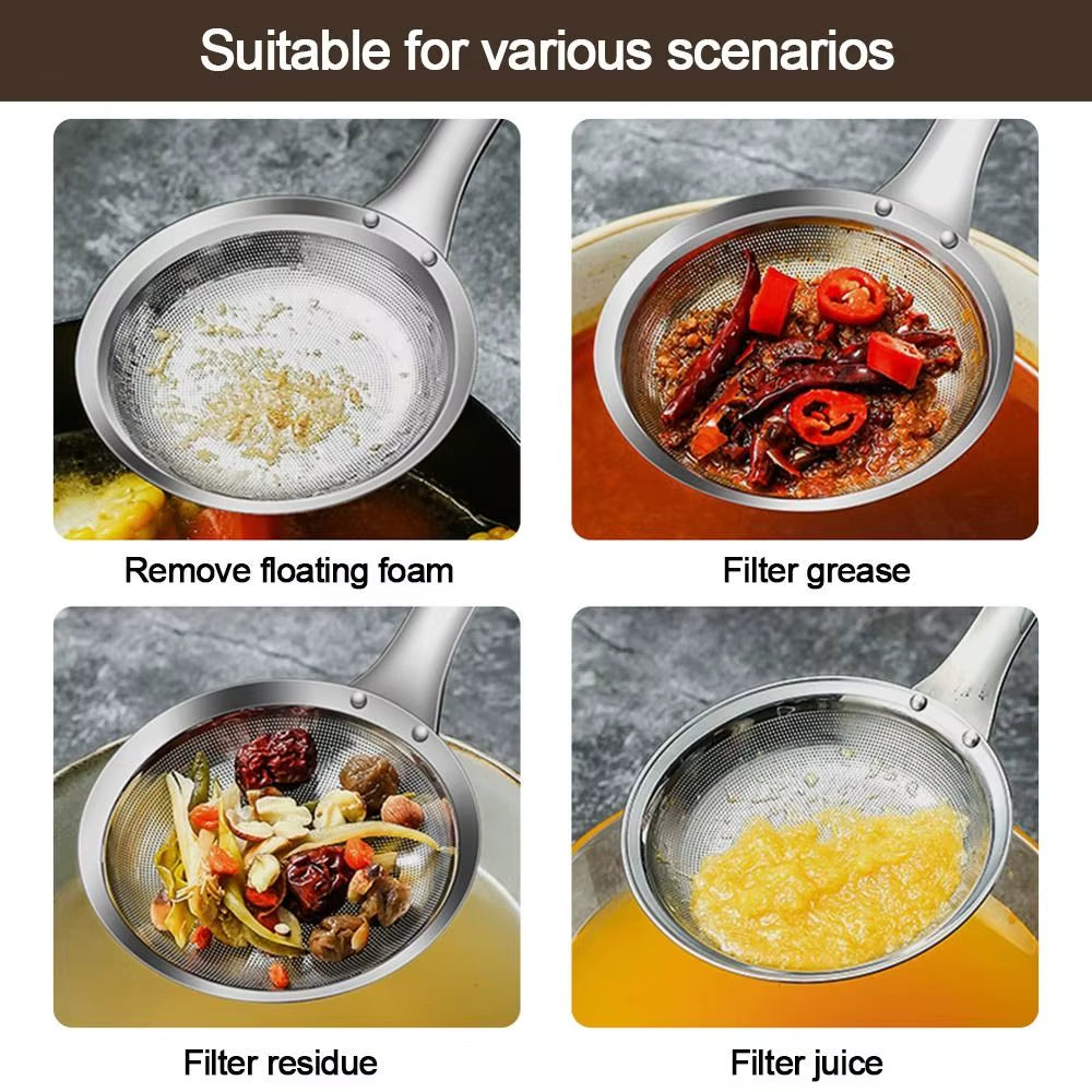 Elevate Your Cooking with the 304 Stainless Steel Fine Mesh Skimmer Spoon for Effortless Grease and Foam Removal
