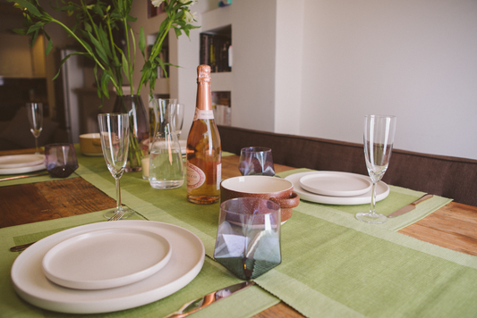 Luxury Table Runner Green - Organic Cotton & Handmade